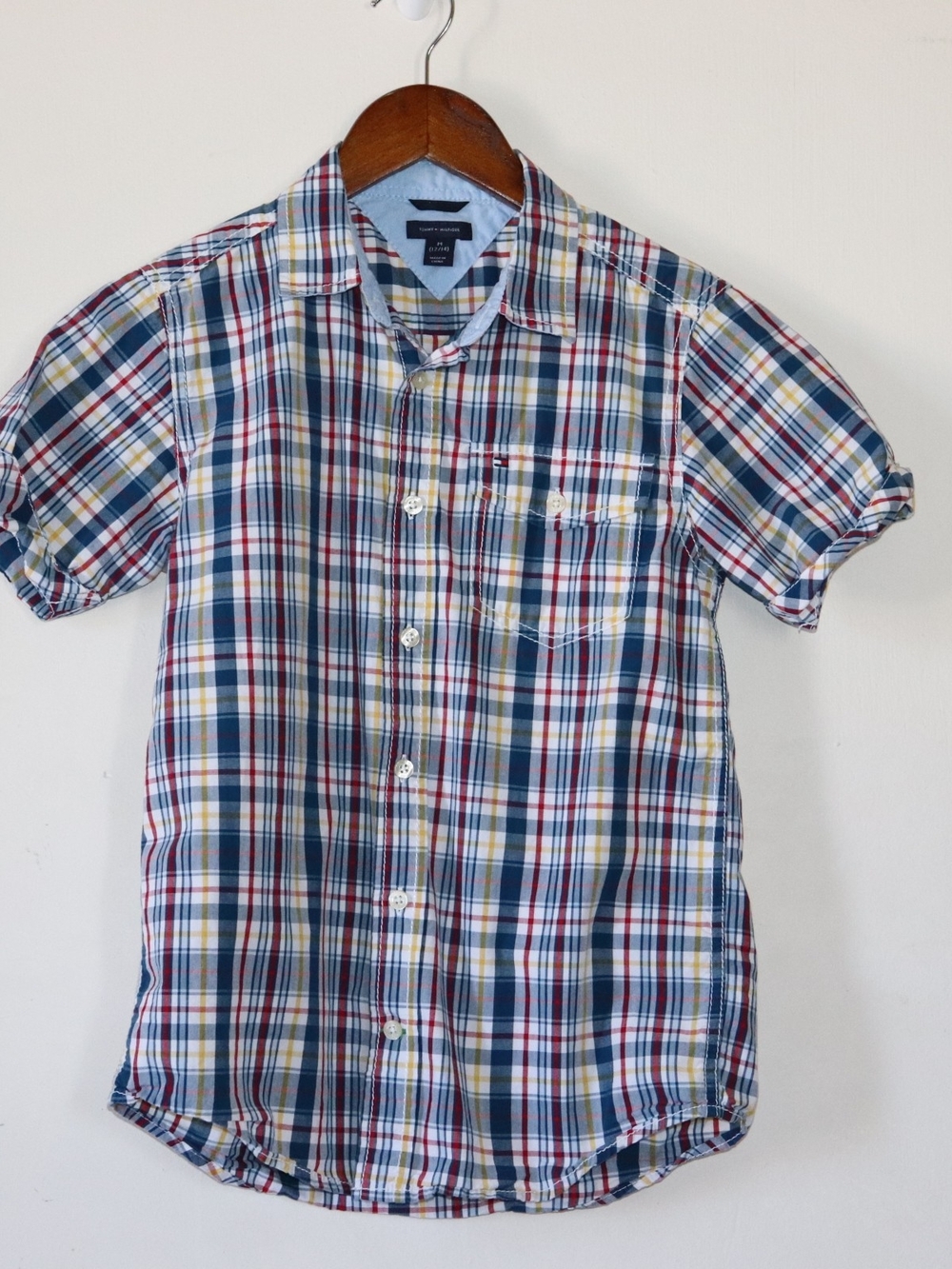 Tommy Hilfiger Boy's Short-Sleeve Plaid Button-Up Shirt - Blue/Red/Yellow